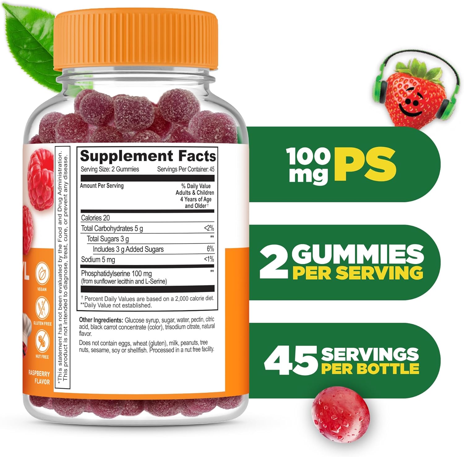Kids Phosphatidylserine (PS100) Gummies - 100mg Focus Supplement - Great Tasting - 90 Count