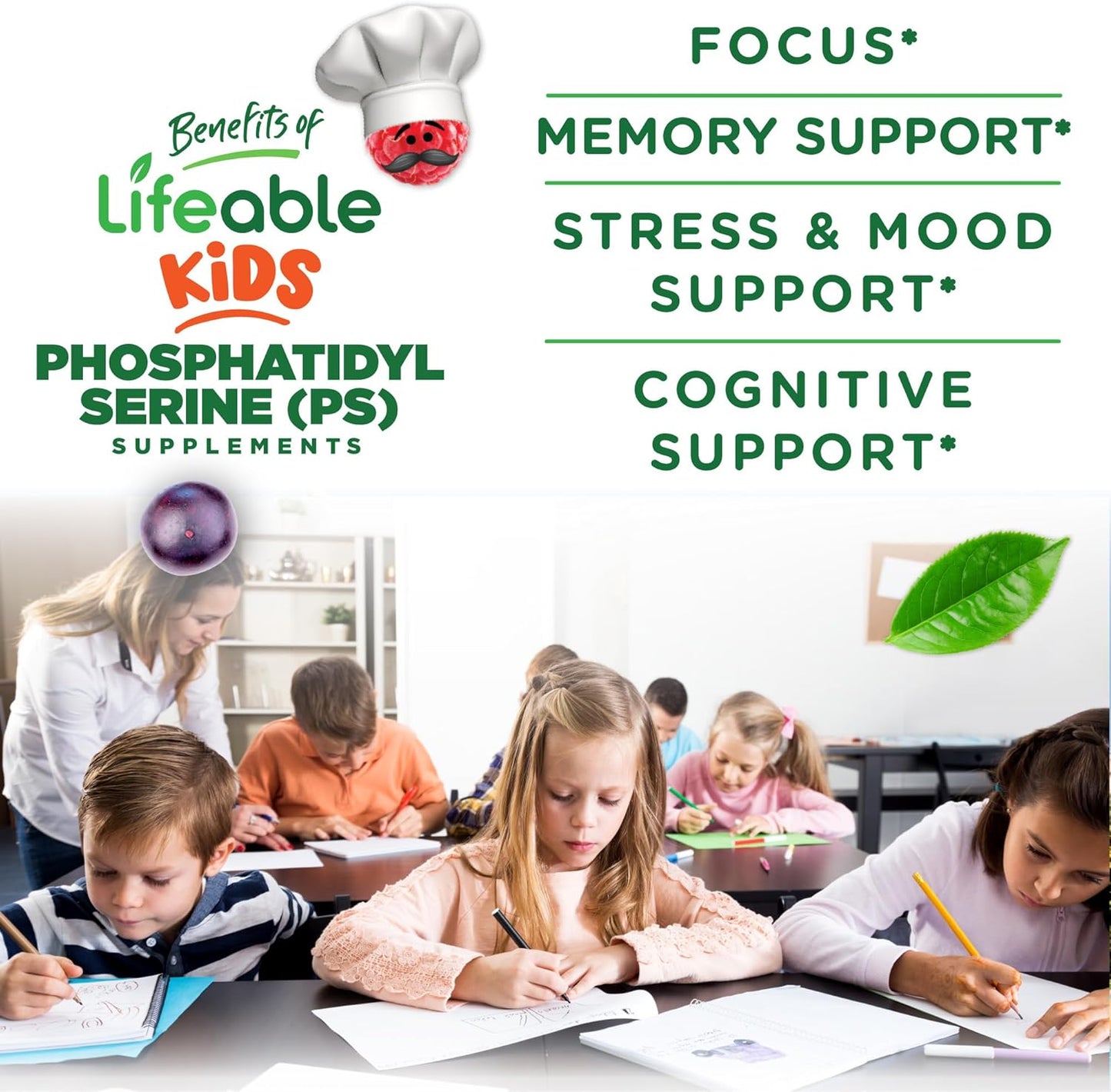 Kids Phosphatidylserine (PS100) Gummies - 100mg Focus Supplement - Great Tasting - 90 Count