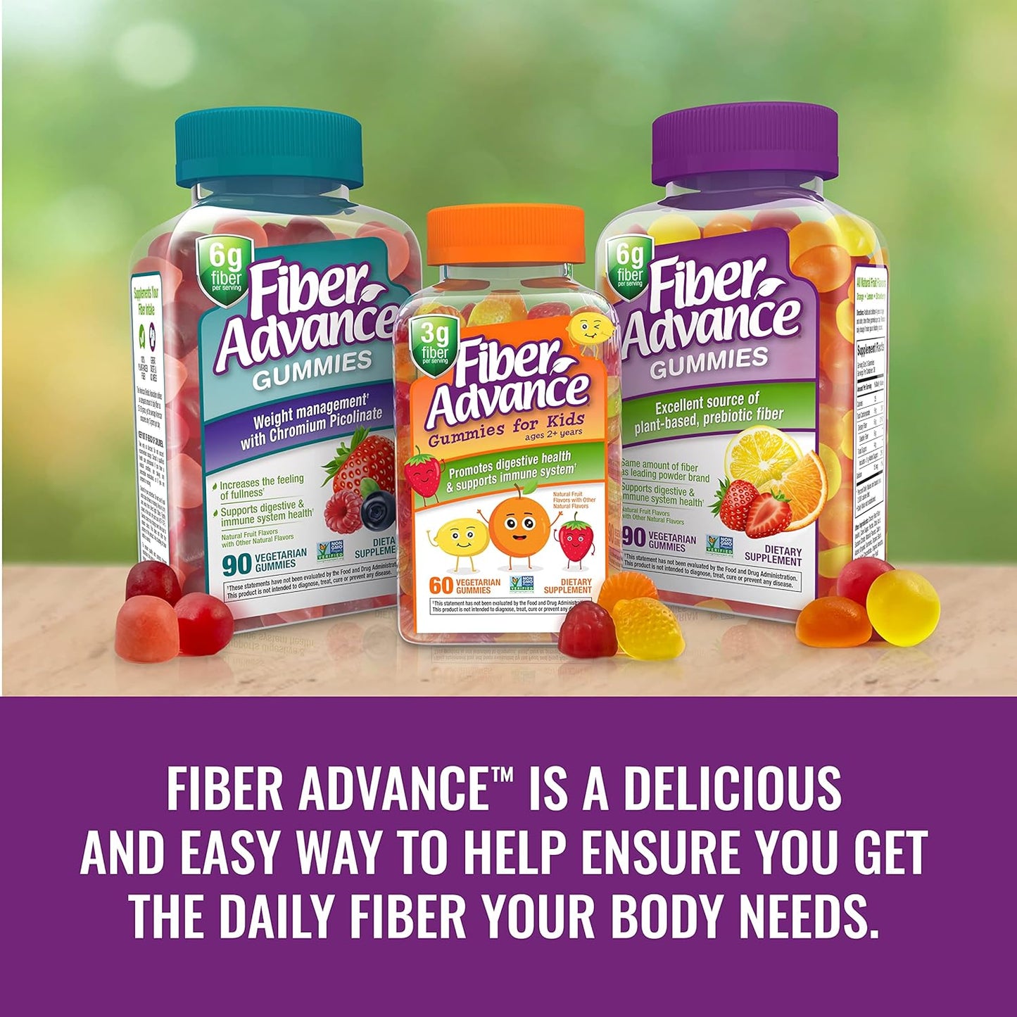 Kids Prebiotic Fiber Gummies - Plant Based Digestive Health Supplements with Vitamins - Gluten Free & Non-GMO - 60 Count