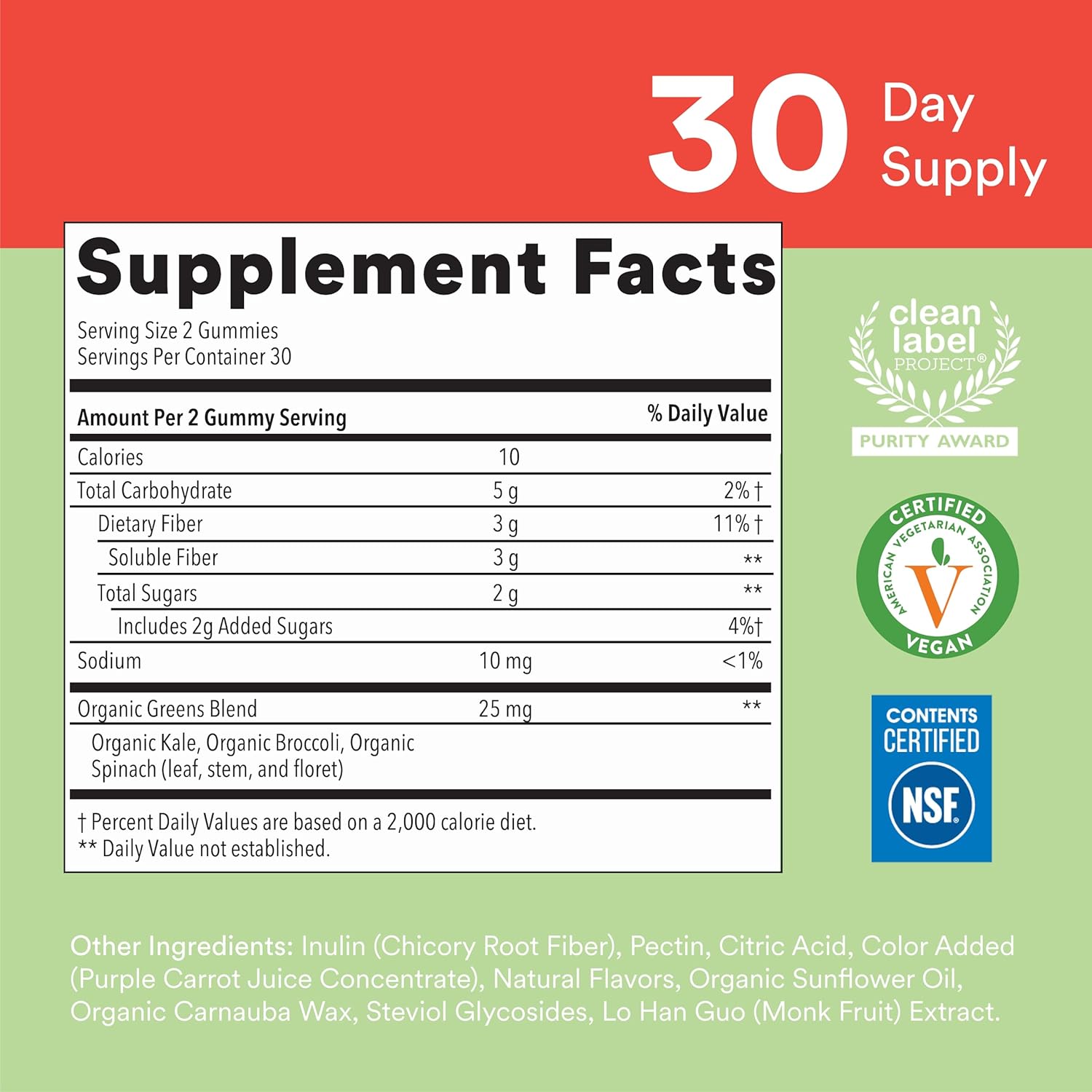 Kids Prebiotic Fiber Gummy Supplement with Organic Green Veggies - 60 Count