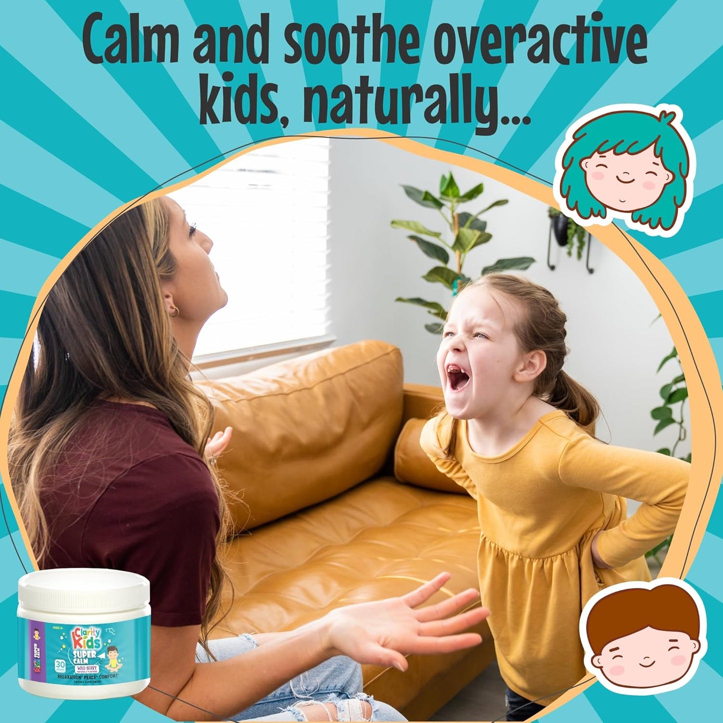 Kids Super Calm Magnesium Chewable Vitamin for Relaxation & Focus with L-Theanine | All Natural Calm Supplement | USA Made | 30 Piece