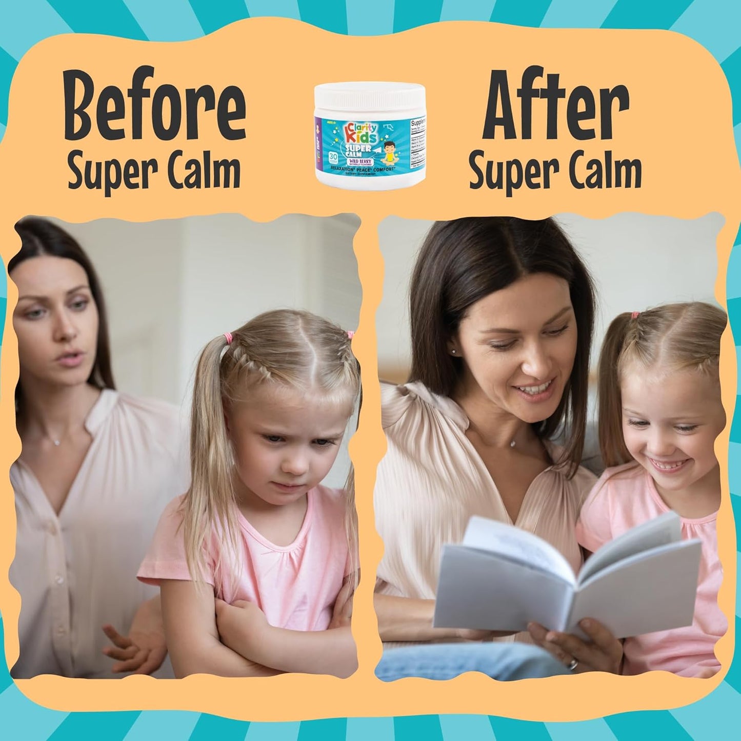Kids Super Calm Magnesium Chewable Vitamin for Relaxation & Focus with L-Theanine | All Natural Calm Supplement | USA Made | 30 Piece