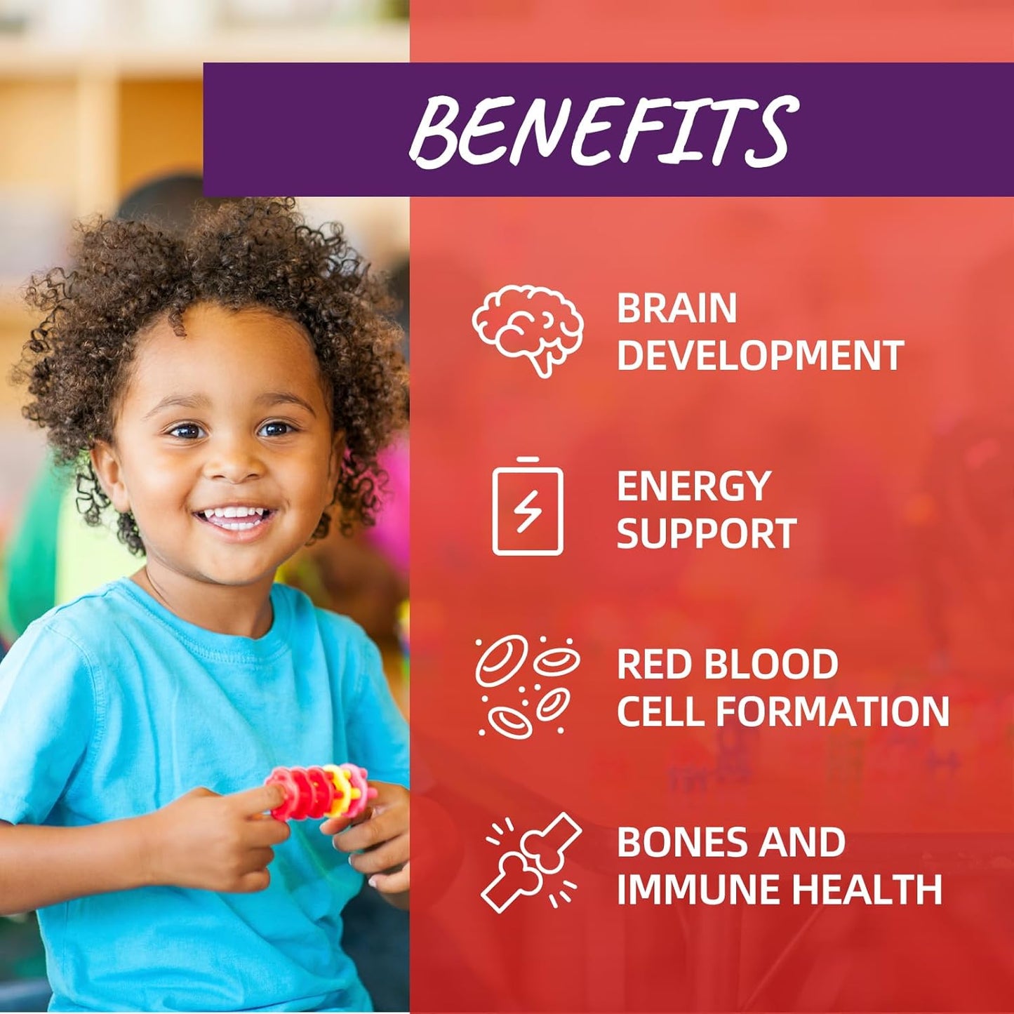 Kids & Women Liquid Iron Supplement with Calcium, Zinc, Multivitamins - Immune & Energy Support - Vegan Formula for Iron Deficiency & Anemia - 2 Fl Oz