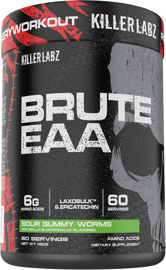 KILLER LABZ Brute EAA BCAA Blend | 6g Amino Acids for Recovery & Muscle Growth 60 Servings (Sour Gummy Worms)