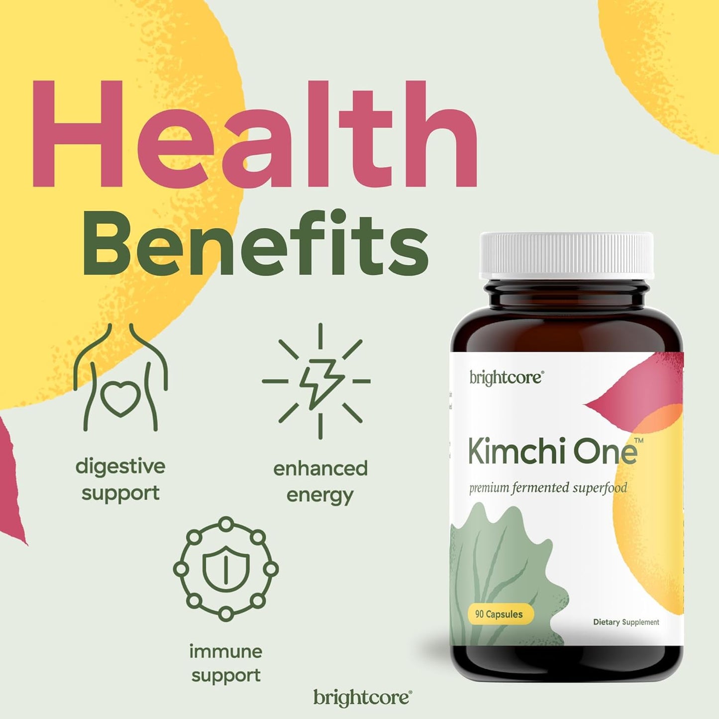 Kimchi One Capsules: Probiotics, Enzymes & Antioxidants for Gut Health - Gluten-Free Vegan Supplement - 90 Capsules