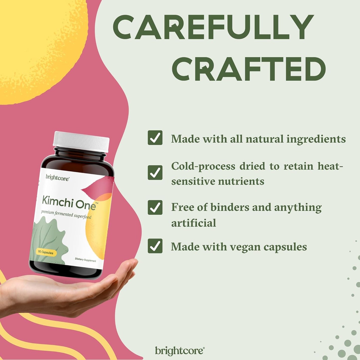 Kimchi One Capsules: Probiotics, Enzymes & Antioxidants for Gut Health - Gluten-Free Vegan Supplement - 90 Capsules