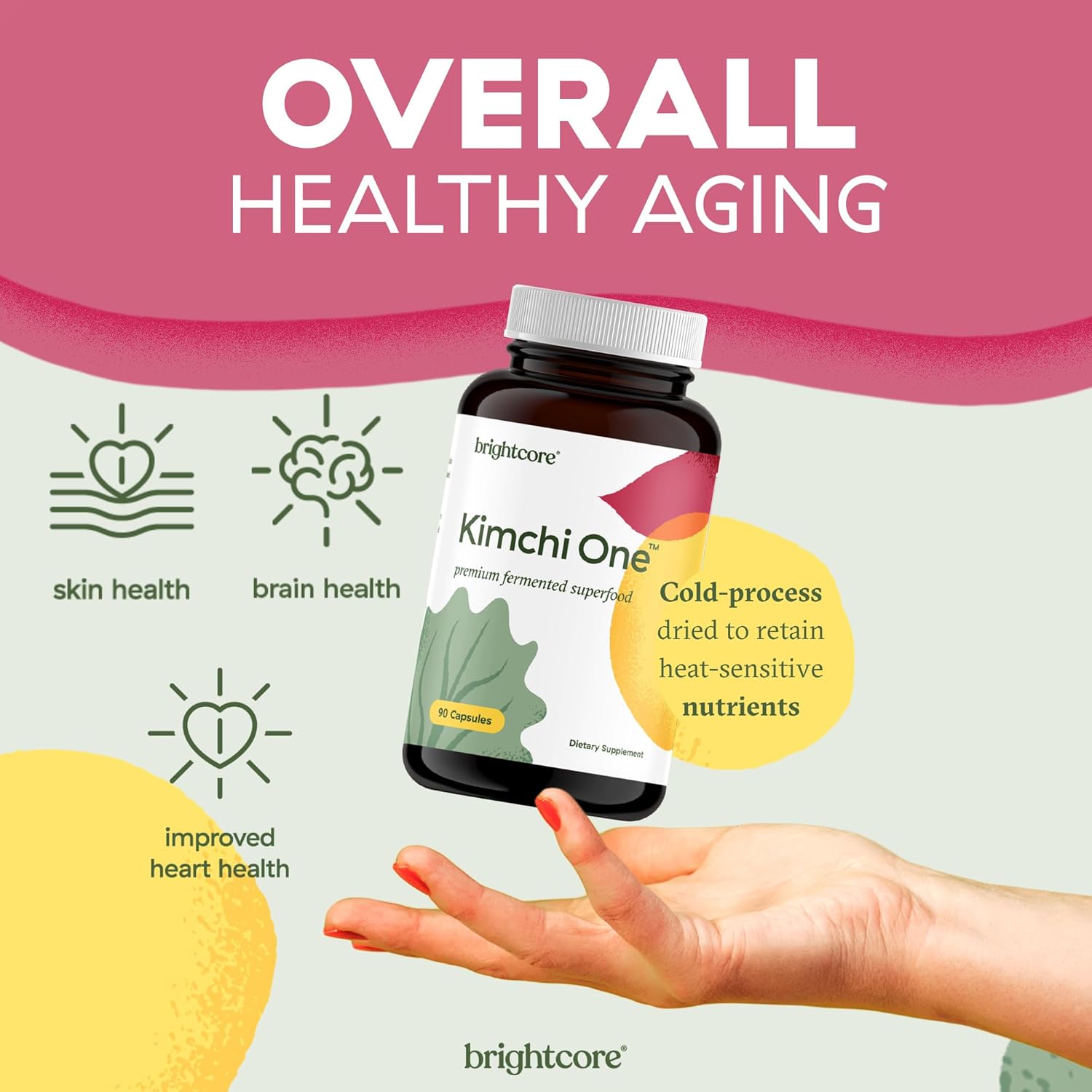Kimchi One Capsules: Probiotics, Enzymes & Antioxidants for Gut Health - Gluten-Free Vegan Supplement - 90 Capsules