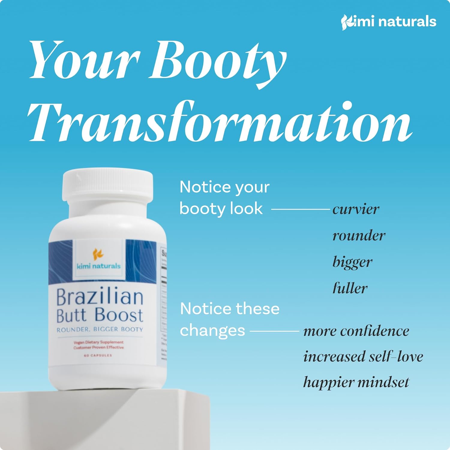 Kimi Naturals Butt Enhancer Pills - Fast-Acting Supplements for Tightening, Lifting, and Enhancing Bum Size - 60 Capsules