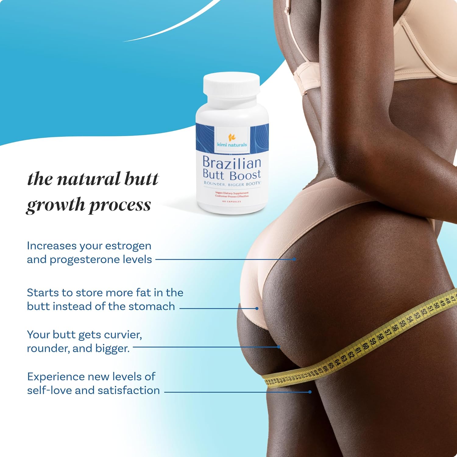 Kimi Naturals Butt Enhancer Pills - Fast-Acting Supplements for Tightening, Lifting, and Enhancing Bum Size - 60 Capsules