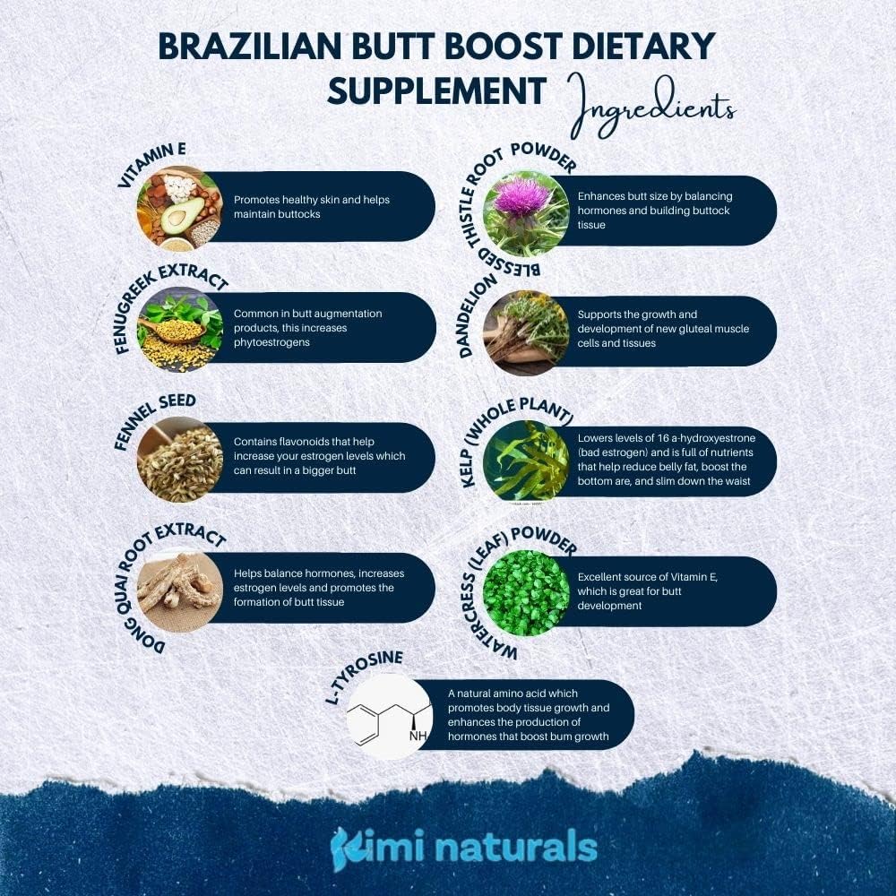 Kimi Naturals Butt Enhancer Pills - Fast-Acting Supplements for Tightening, Lifting, and Enhancing Bum Size - 60 Capsules