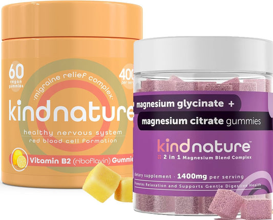 Kind Nature Migraine Relief Bundle: B2 & Magnesium Gummies for Powerful Relief