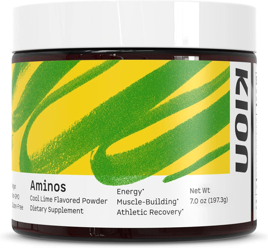 Kion Aminos Essential Amino Acids Supplement - BCAA EAA Powder for Energy, Cool Lime Flavor - 30 Servings