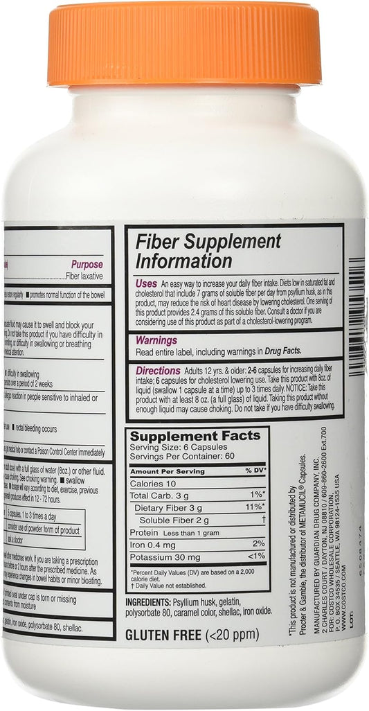 Kirkland Fiber Capsules for Regularity, 720 Capsules - Fiber Supplement Comparable to Metamucil Capsules - Pack of 2
