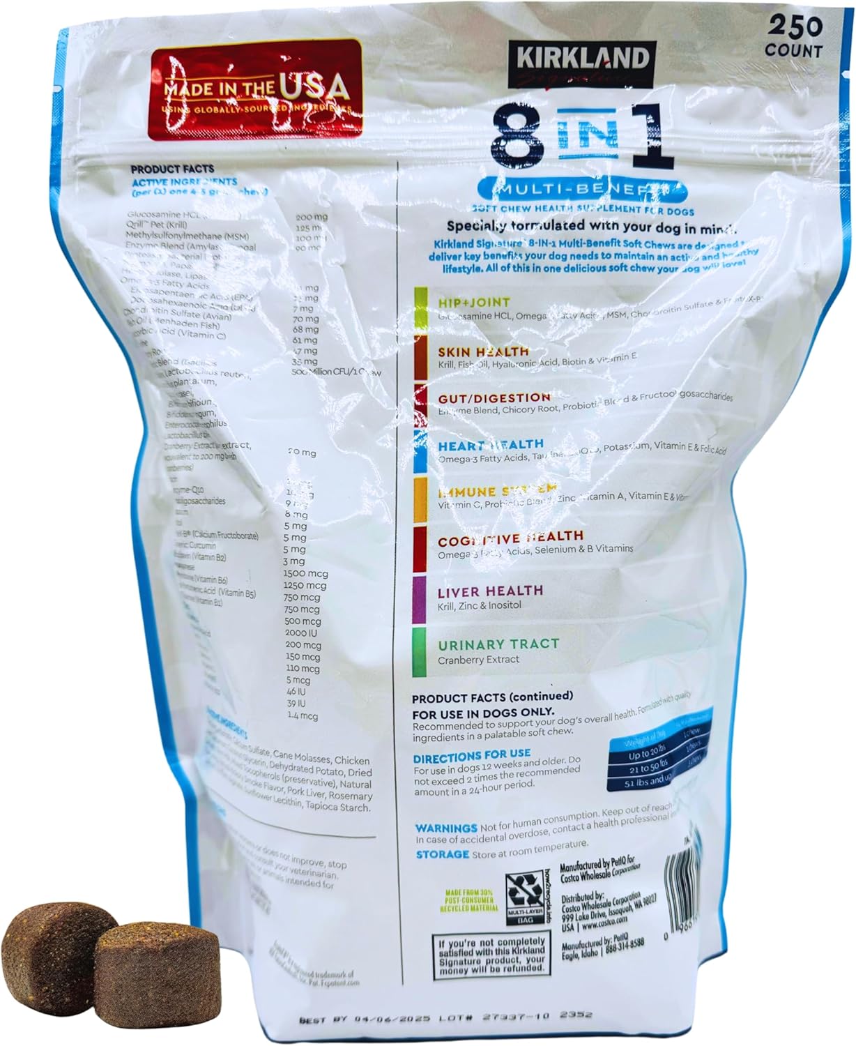 Kirkland Signature 8-in-1 Soft Chew Supplement - 250 Count Bottle