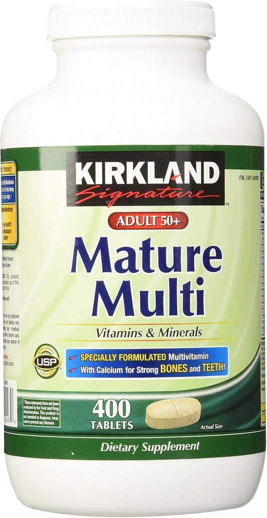 Kirkland Signature Adults 50+ Mature Multi Vitamins & Minerals 400 Count Tablets - Daily Supplement for Seniors