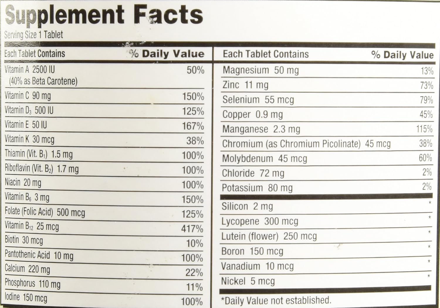 Kirkland Signature Adults 50+ Mature Multi Vitamins & Minerals 400 Count Tablets - Daily Supplement for Seniors