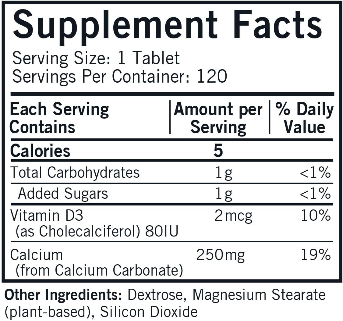 Kirkman - Calcium 250mg with Vitamin D3 Tablets - Promotes Strong Bones - Essential Minerals - Hypoallergenic Formula