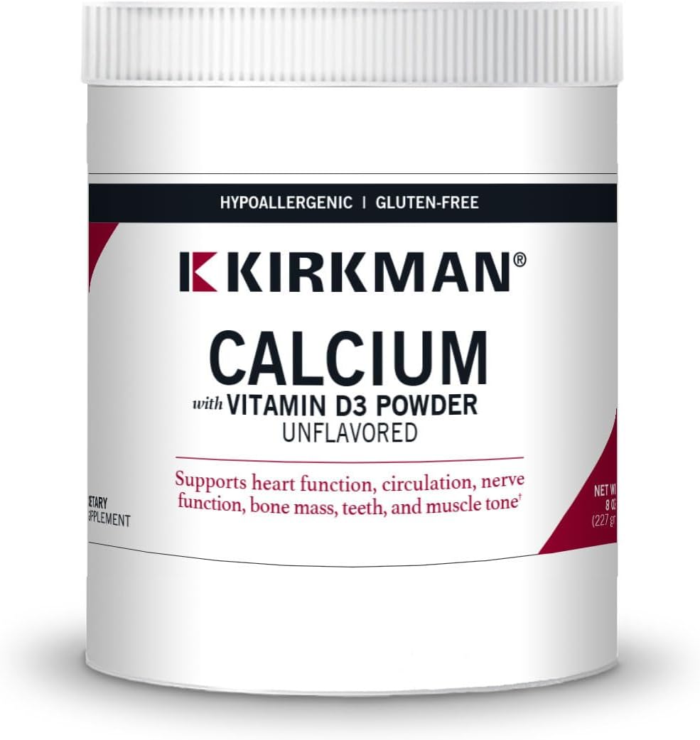 Kirkman Calcium and Vitamin D3 Powder 8 oz Unflavored - Supports Bone Health and Mineral Balance