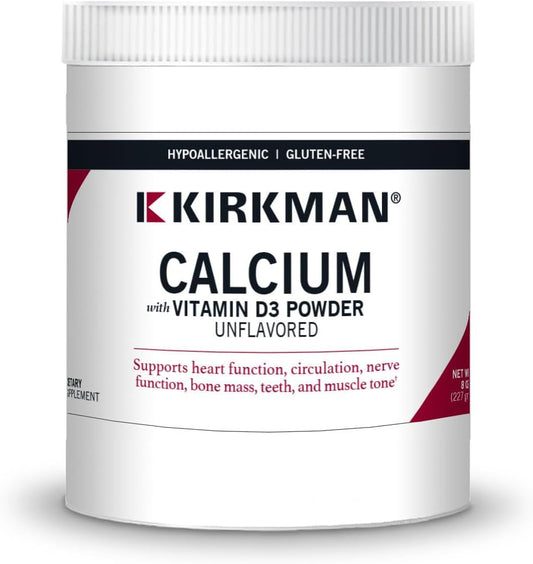 Kirkman Calcium and Vitamin D3 Powder 8 oz Unflavored - Supports Bone Health and Mineral Balance