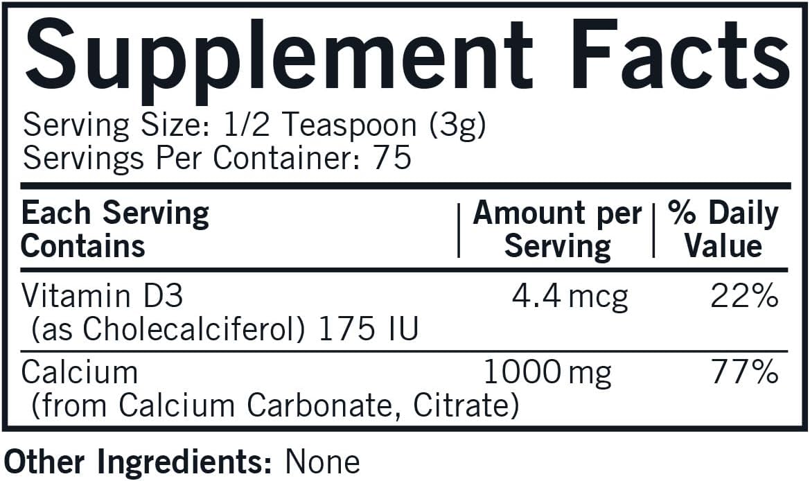 Kirkman Calcium and Vitamin D3 Powder 8 oz Unflavored - Supports Bone Health and Mineral Balance