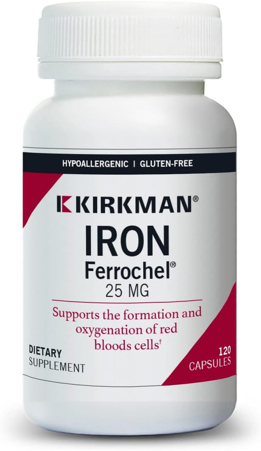 Kirkman Iron 25 mg Bio-Max Capsules - Hypoallergenic - 120 Count