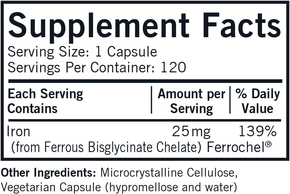 Kirkman Iron 25 mg Bio-Max Capsules - Hypoallergenic - 120 Count