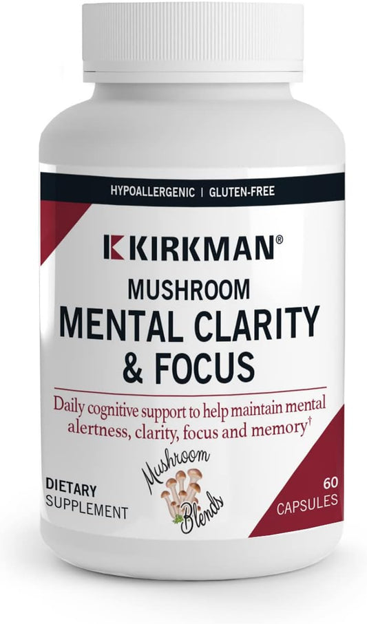 Kirkman Mushroom Cognitive Support Capsules - 60 Count - Hypoallergenic Formula for Mental Clarity and Focus