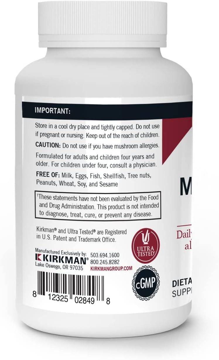Kirkman Mushroom Cognitive Support Capsules - 60 Count - Hypoallergenic Formula for Mental Clarity and Focus