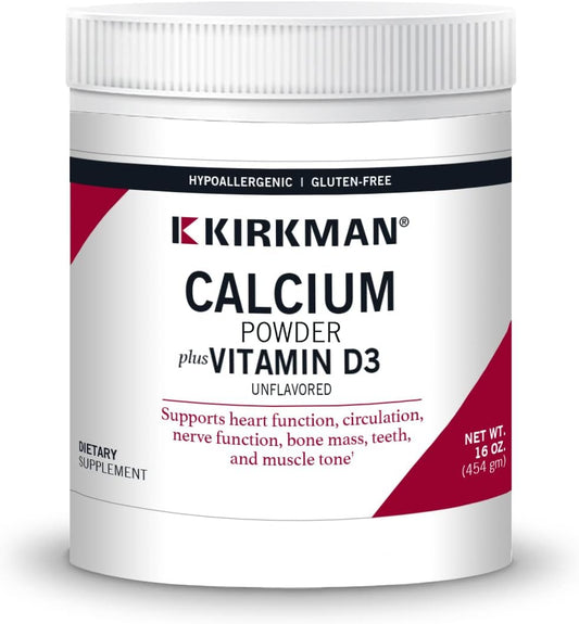 Kirkman Purest Calcium and Vitamin D-3 Powder - 454g - Unflavored - Hypoallergenic - Gluten and Casein Free - Tested for 950+ Contaminants