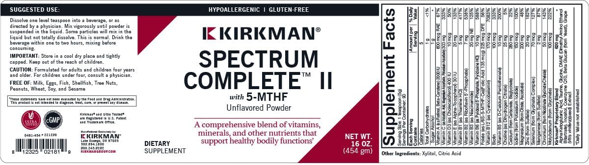 Kirkman Spectrum Complete II Powder - Hypoallergenic Formula - 454 gm/16 oz Size