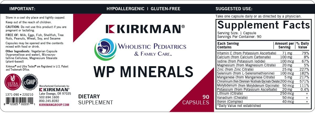 Kirkman WP Minerals - 90 Vegetarian Capsules - Comprehensive Mineral Supplement for Nutrient Deficiency