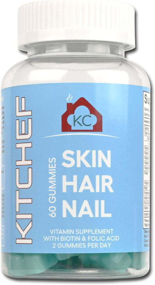 KITCHEF KC Hair Skin and Nails Gummies for Men & Women - Promotes Strong Hair, Faster Nail Growth & Healthy Skin - Natural Hair Skin and Nails Supplement