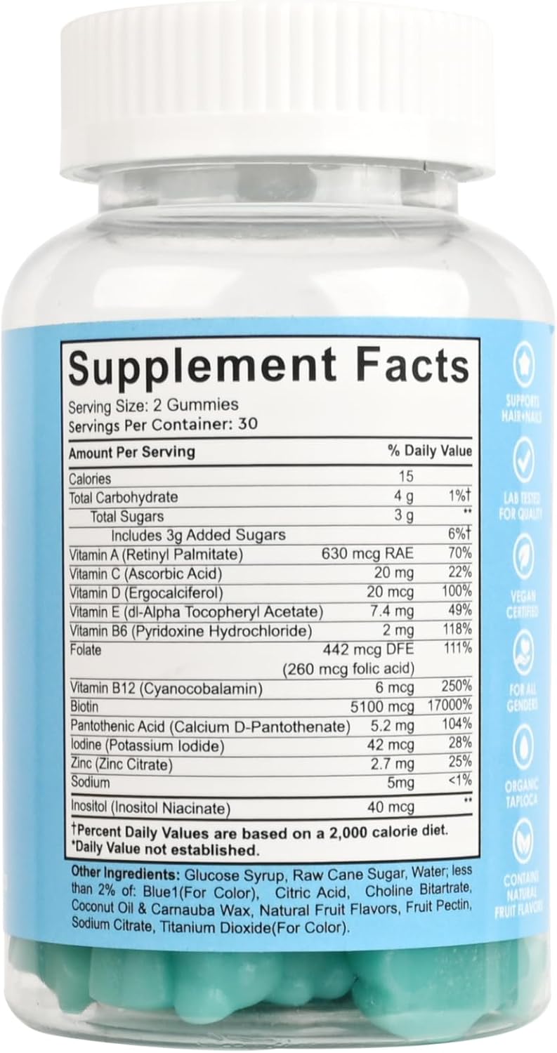 KITCHEF KC Hair Skin and Nails Gummies for Men & Women - Promotes Strong Hair, Faster Nail Growth & Healthy Skin - Natural Hair Skin and Nails Supplement