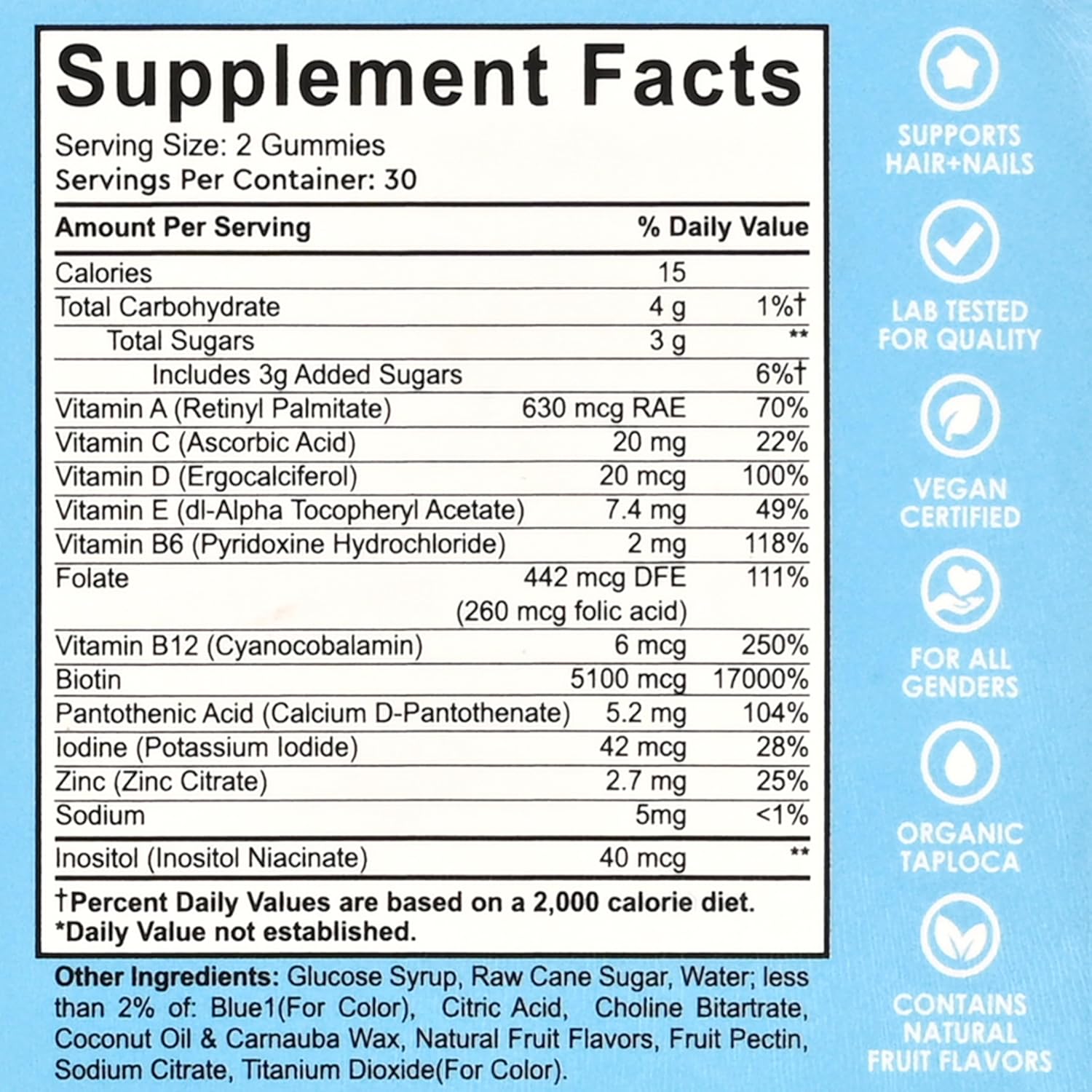 KITCHEF KC Hair Skin and Nails Gummies for Men & Women - Promotes Strong Hair, Faster Nail Growth & Healthy Skin - Natural Hair Skin and Nails Supplement