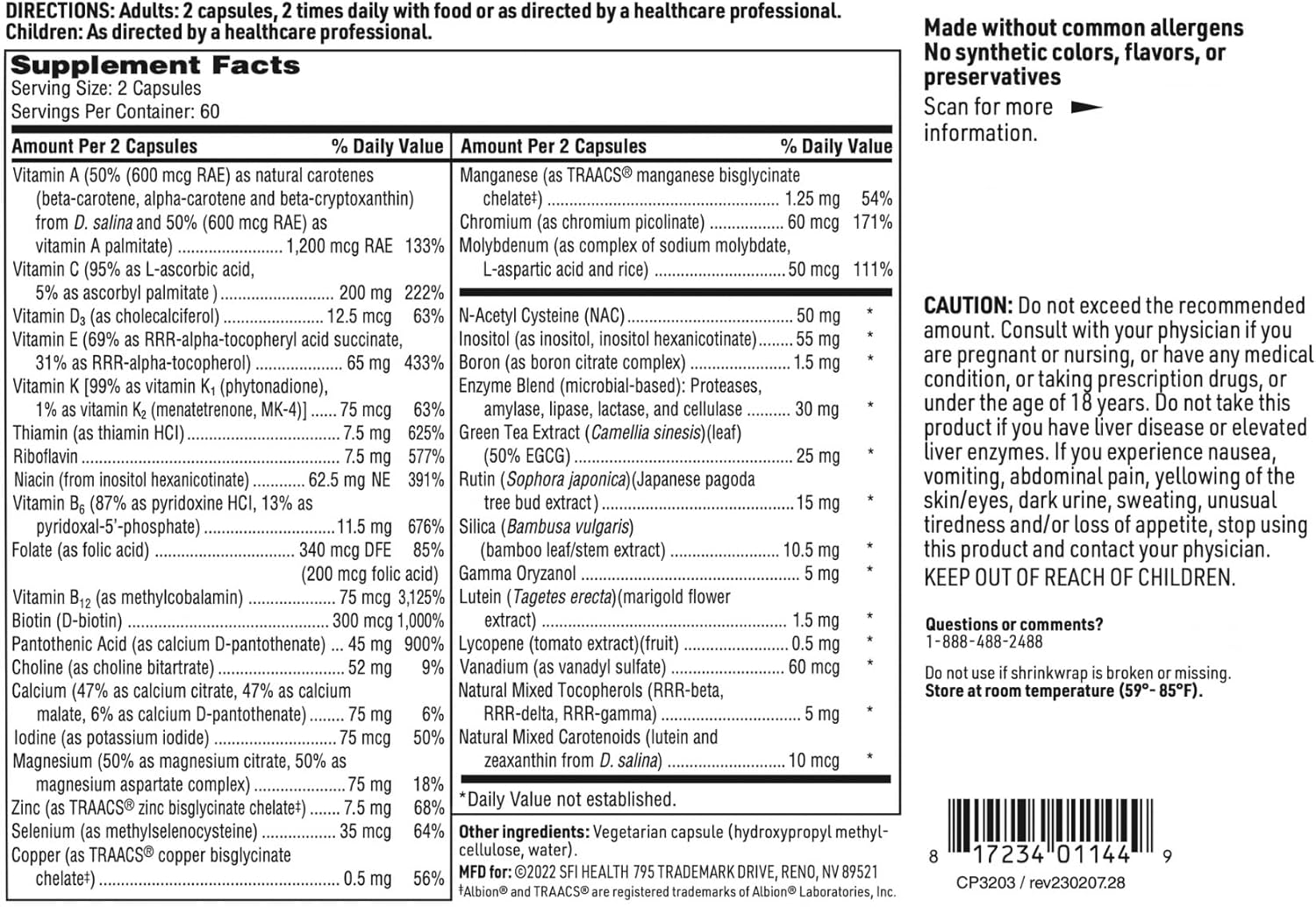 Klaire Labs Core Multi - Multimineral & Multivitamin Supplement without Iron - Chelated Minerals & Essential Vitamins for Men & Women - 120 Capsules