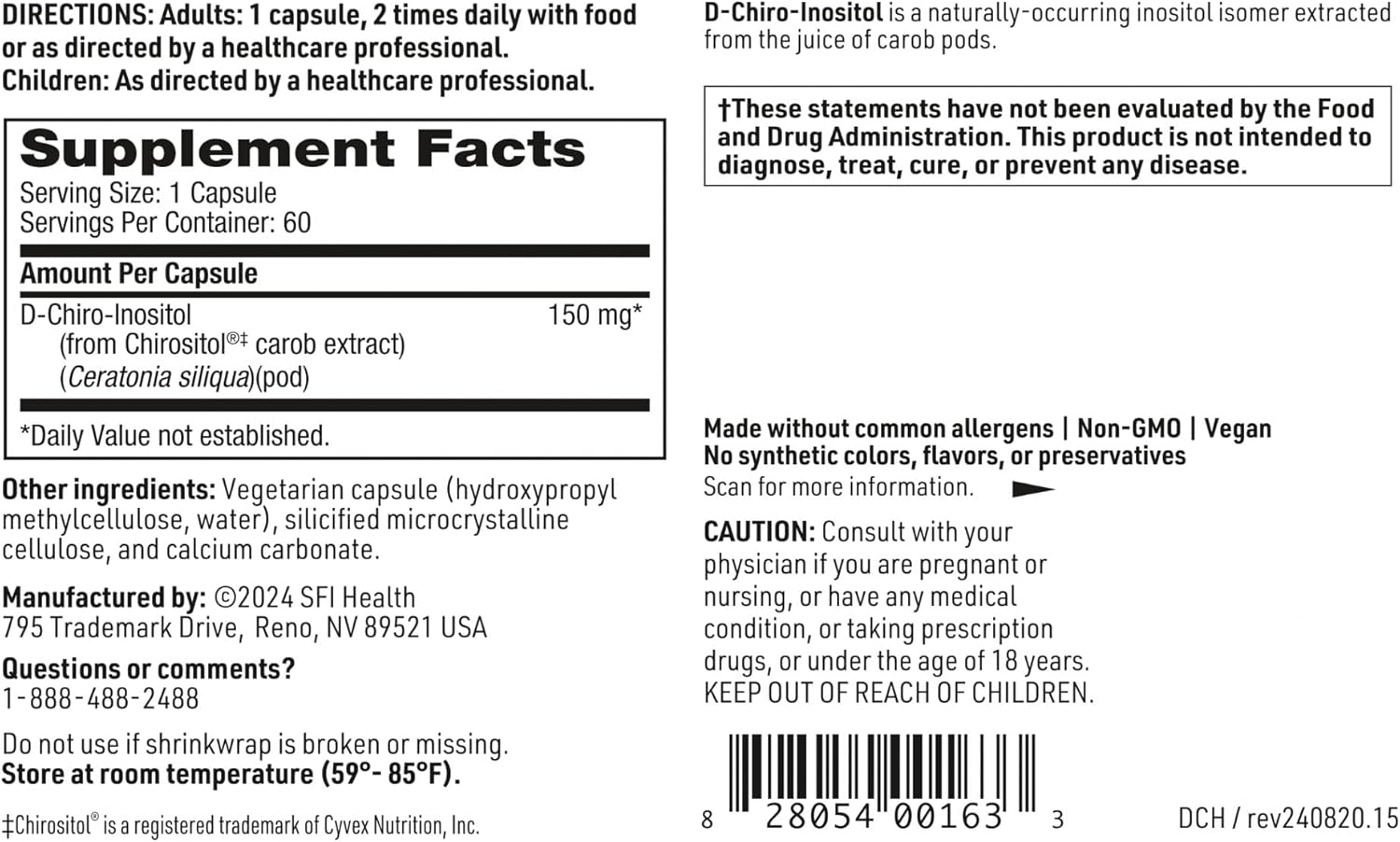 Klaire Labs D-Chiro-Inositol 150mg Capsules - Hypoallergenic Dietary Supplement