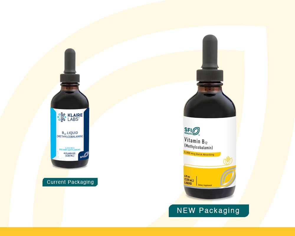 Klaire Labs Liquid Vitamin B12 Drops - 5mg Methylcobalamin for Mood & Cognitive Support - Hypoallergenic - 120 Servings