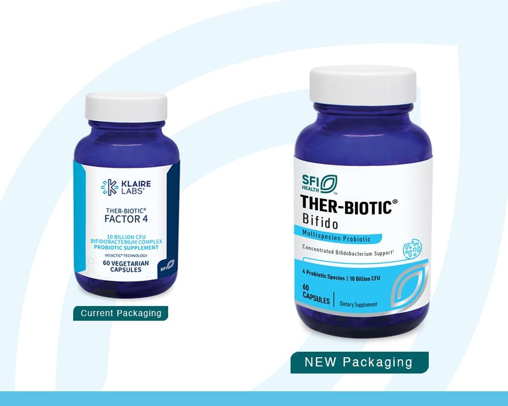 Klaire Labs Ther-Biotic Factor 4 Probiotic - 10 Billion CFU Bifidobacterium Blend - Immune & Gut Health Support - Hypoallergenic Formula - 60 Capsules