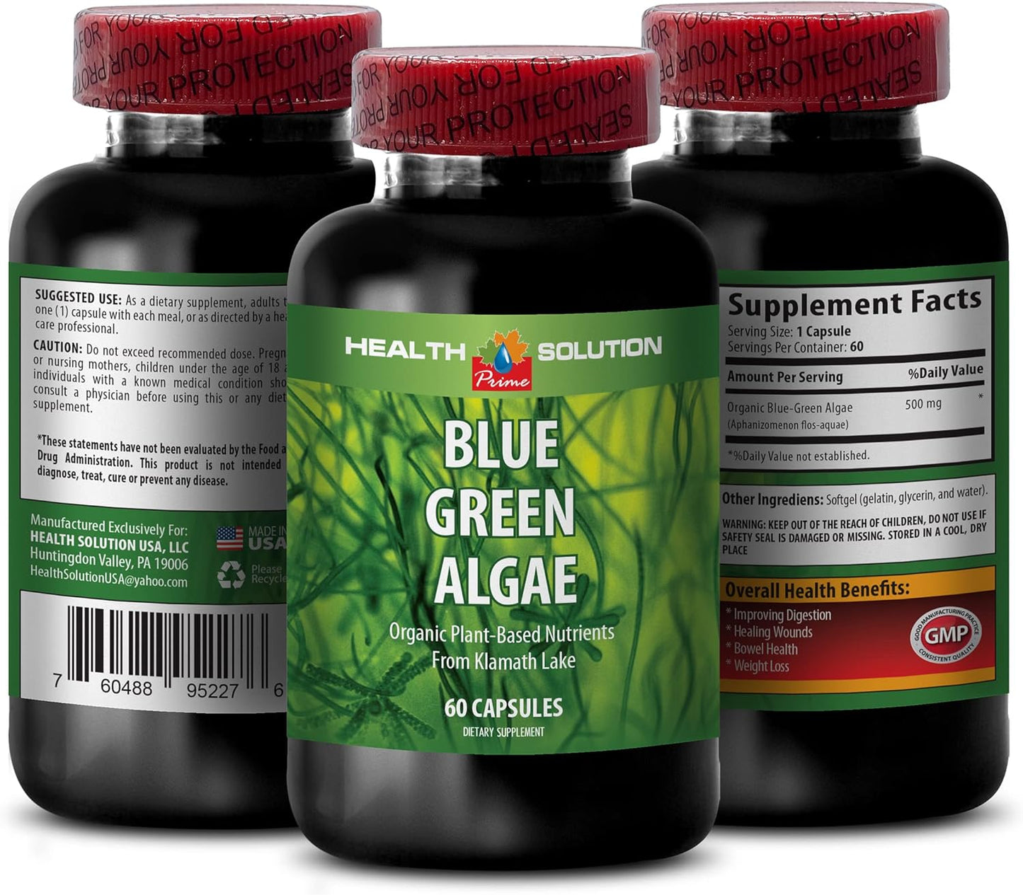 Klamath Shores Blue Green Algae Powder Capsules - Immune Support & Digestion Supplement - 60 Count