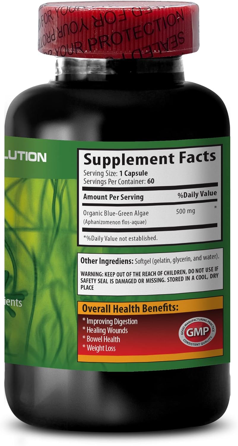 Klamath Shores Blue Green Algae Powder Capsules - Immune Support & Digestion Supplement - 60 Count