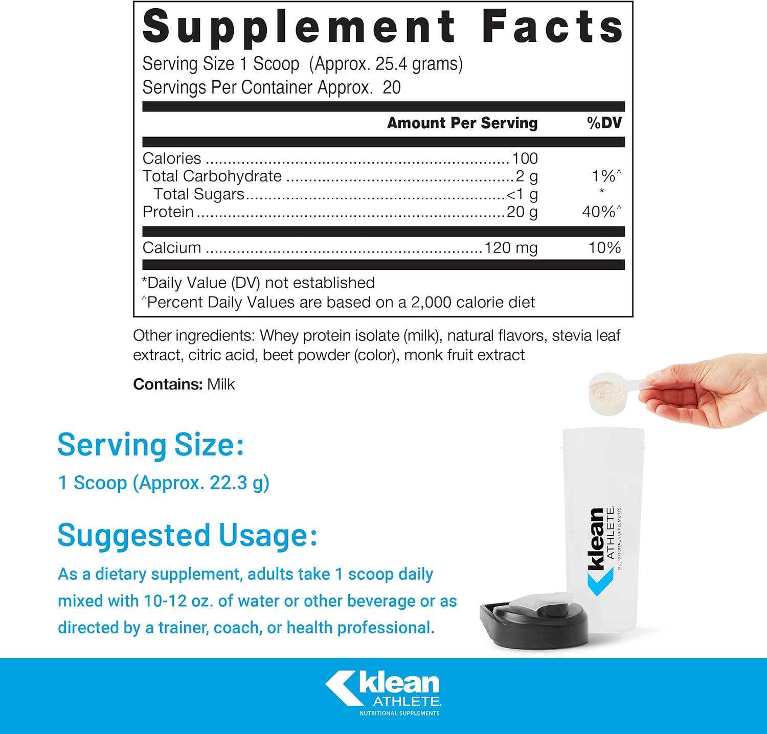 Klean ATHLETE Klean Isolate Whey Protein: NSF Certified Sport Supplement for Muscle Integrity, Natural Strawberry Flavor - 18 oz