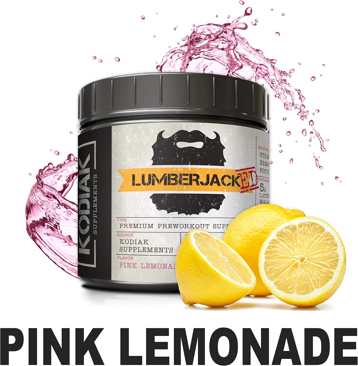 Kodiak Supplements LUMBERJACKED Pre Workout Supplement - CarnoSyn, 30 Servings, Pink Lemonade - Enhanced Pump, Strength, Energy, Focus, No Crash