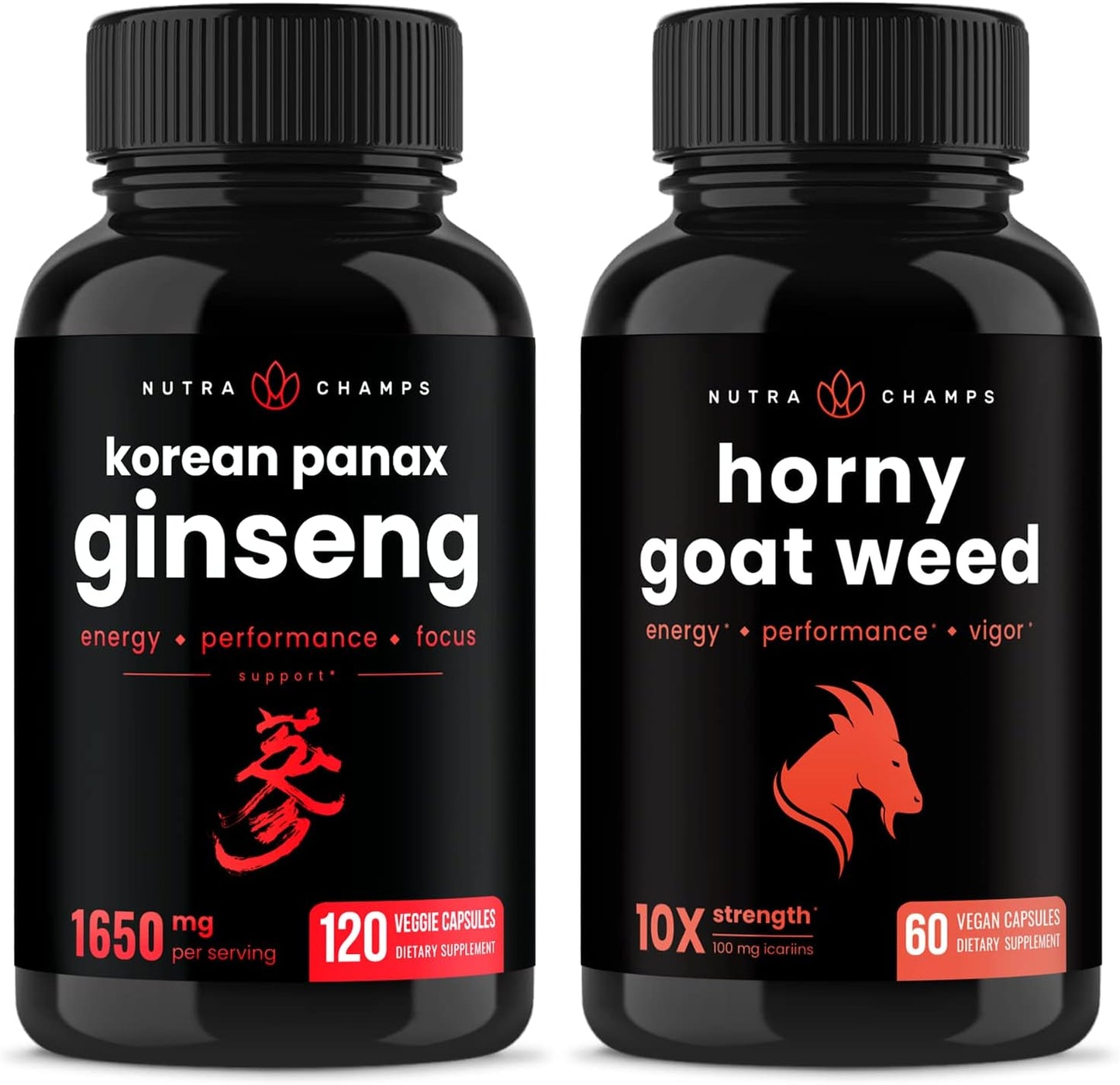 Korean Ginseng and Horny Goat Weed Bundle by NutraChamps - Natural Energy and Libido Support