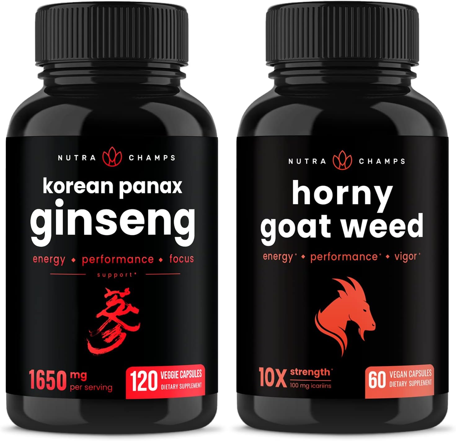 Korean Ginseng and Horny Goat Weed Bundle by NutraChamps - Natural Energy and Libido Support