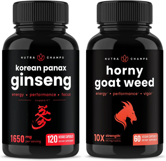 Korean Ginseng and Horny Goat Weed Bundle by NutraChamps - Natural Energy and Libido Support