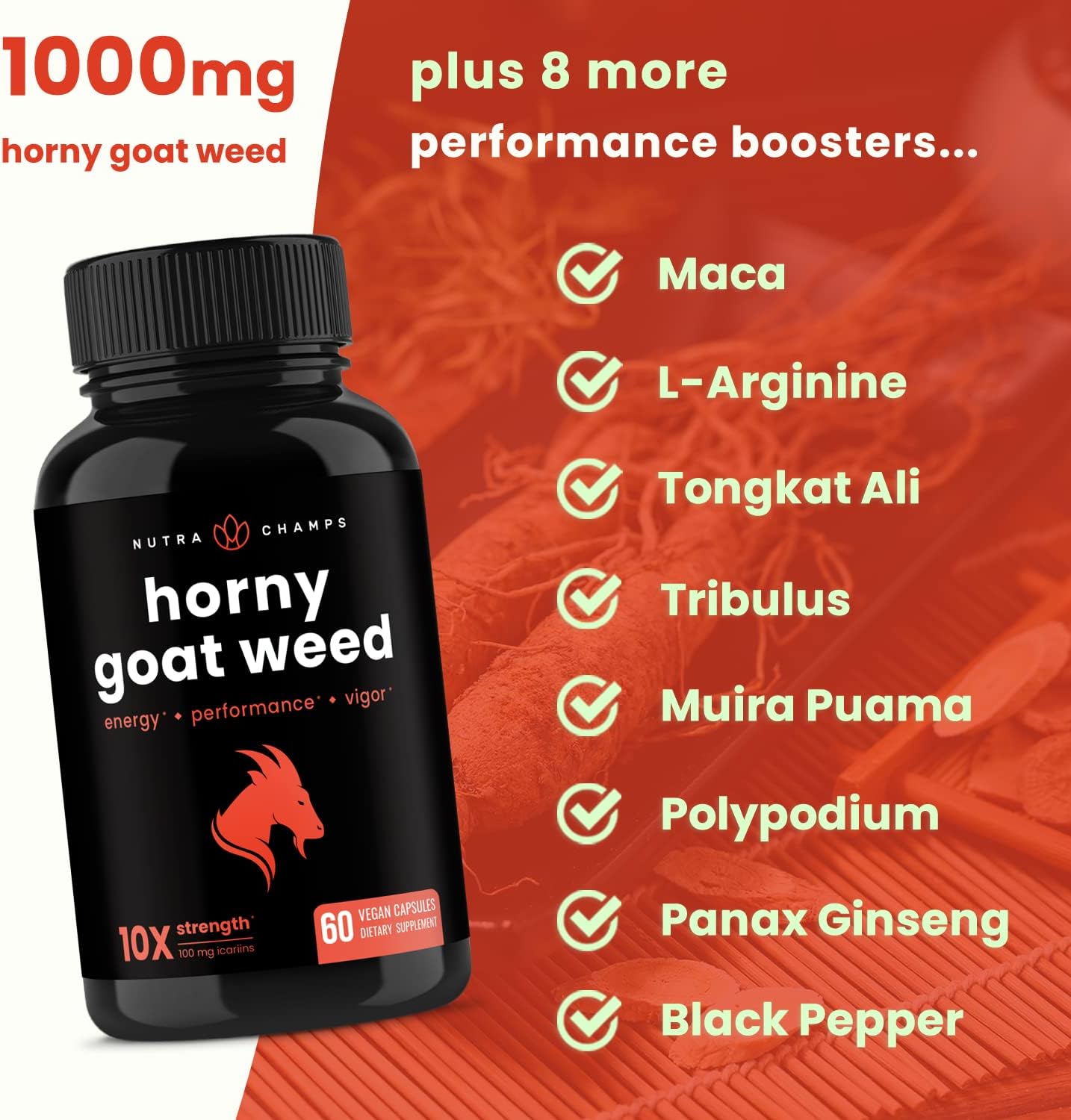 Korean Ginseng and Horny Goat Weed Bundle by NutraChamps - Natural Energy and Libido Support