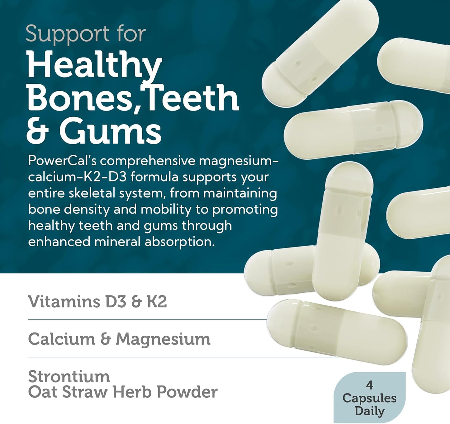 Kosher Calcium D3 K2 Magnesium Supplement for Teeth, Gums & Bone Strength - 120 Capsules