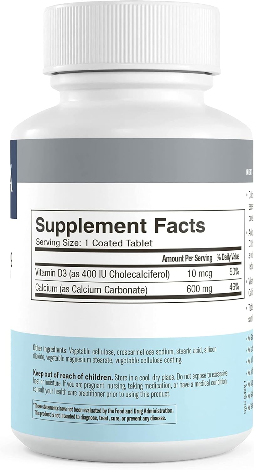Kosher Calcium D3 Tablets 600mg with Vitamin D3 400IU - Gluten Free Bone Support Supplement for Women & Men - Easy to Swallow Coated Tablets (100 Ct)