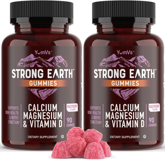 Kosher Calcium, Magnesium, and Vitamin D3 Gummies for Strong Bones - 180 Count Pack of 2 - YUM-V'S Earth Calcium Supplement