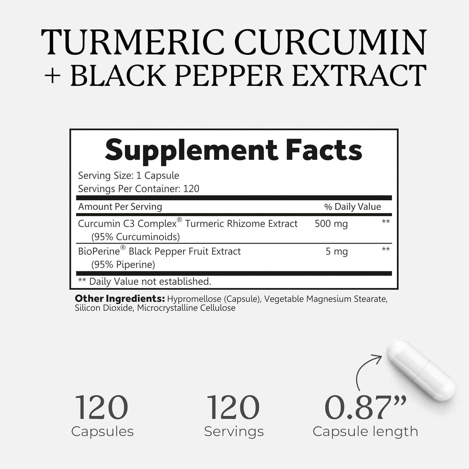 Kosher Certified Turmeric Curcumin C3 Complex with Black Pepper - 120 VegCaps, 500mg, Non-GMO & Gluten Free